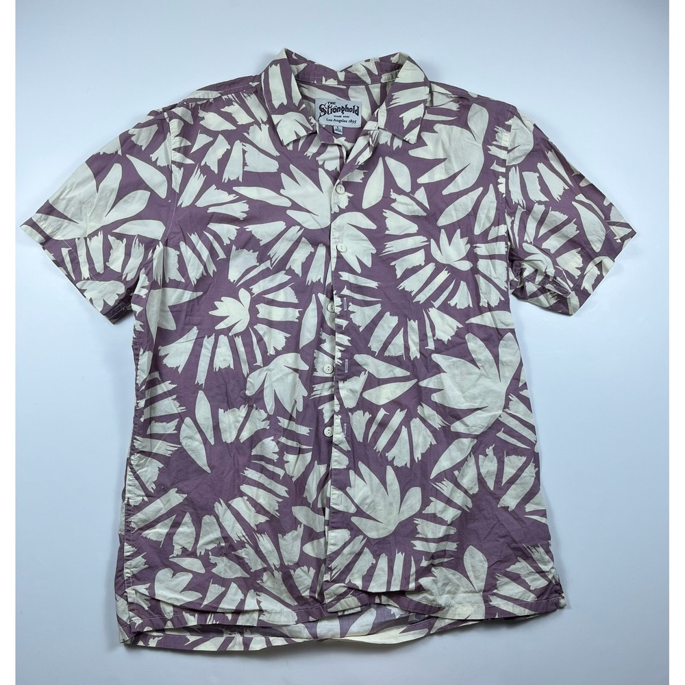 The Stronghold Mens Purple Summer Floral Short Sleeve Button Up Shirt Large